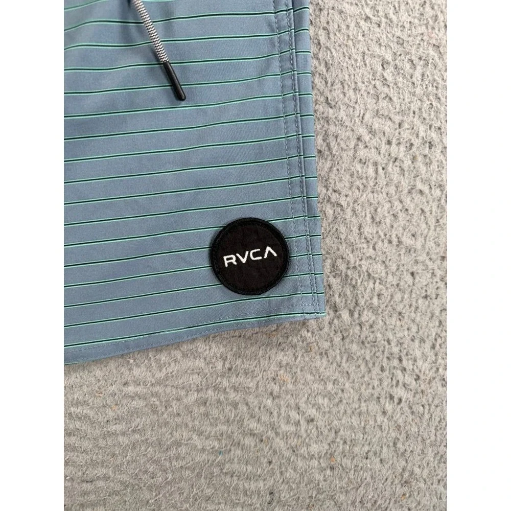 RVCA Curren Caples Signature Trunk Board Shorts Mens 34 Blue Green Striped Surf